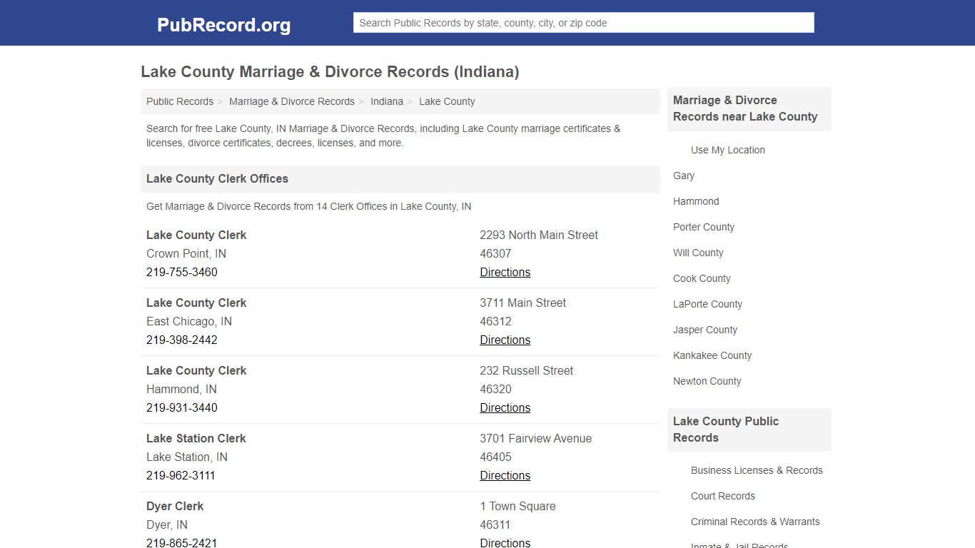 Free Lake County Marriage & Divorce Records (Indiana ...