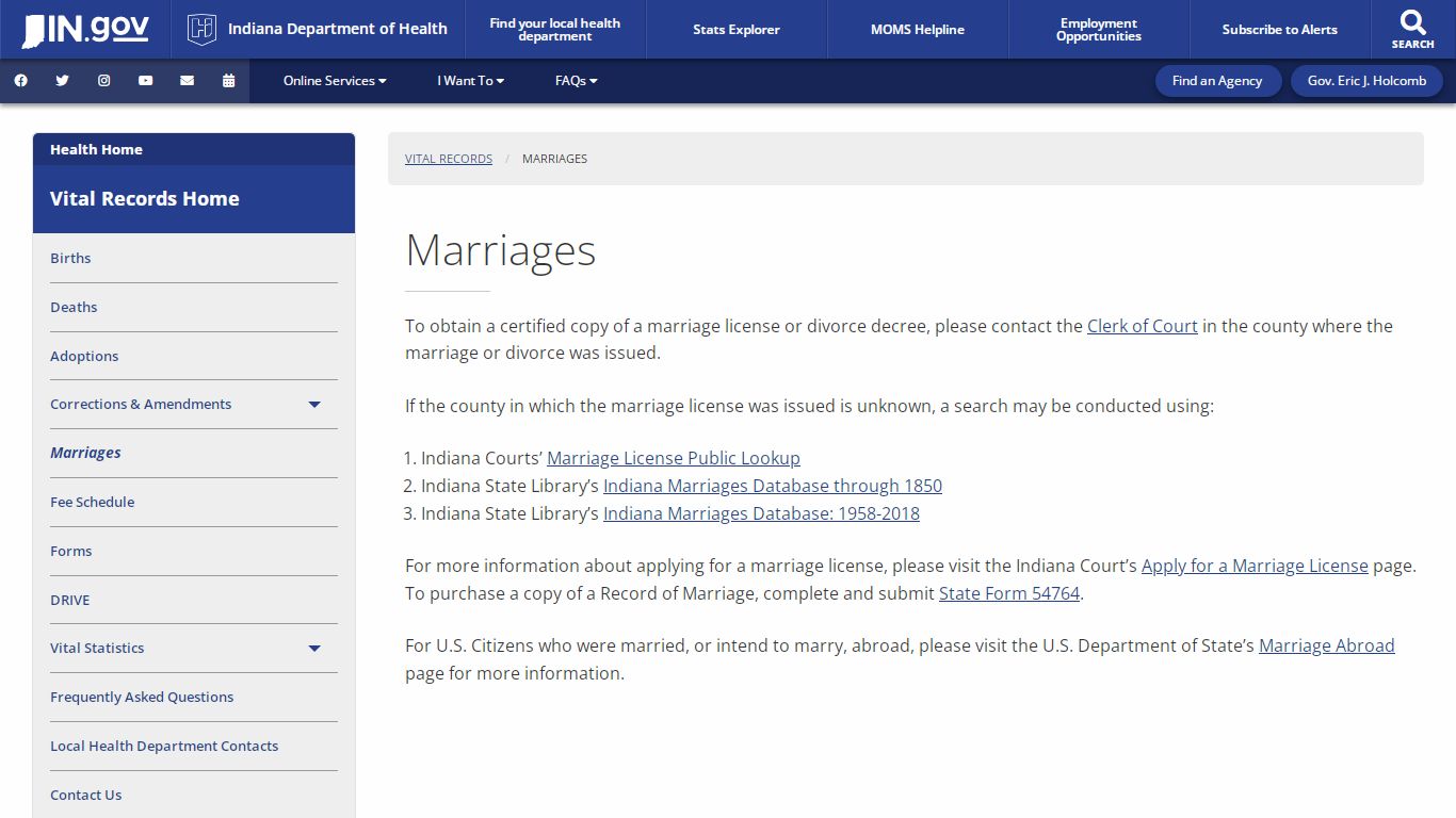 Health: Vital Records: Marriages - Indiana